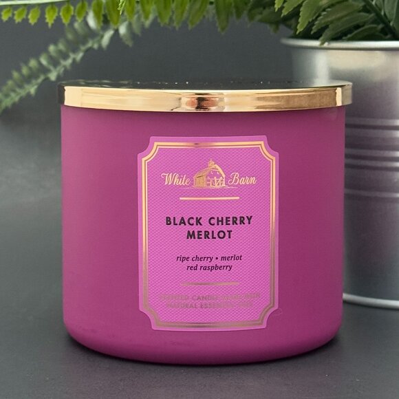 BBW Black Cherry Merlot White Barn Bath & Body Works 3 Wick Candle - Picture 1 of 10